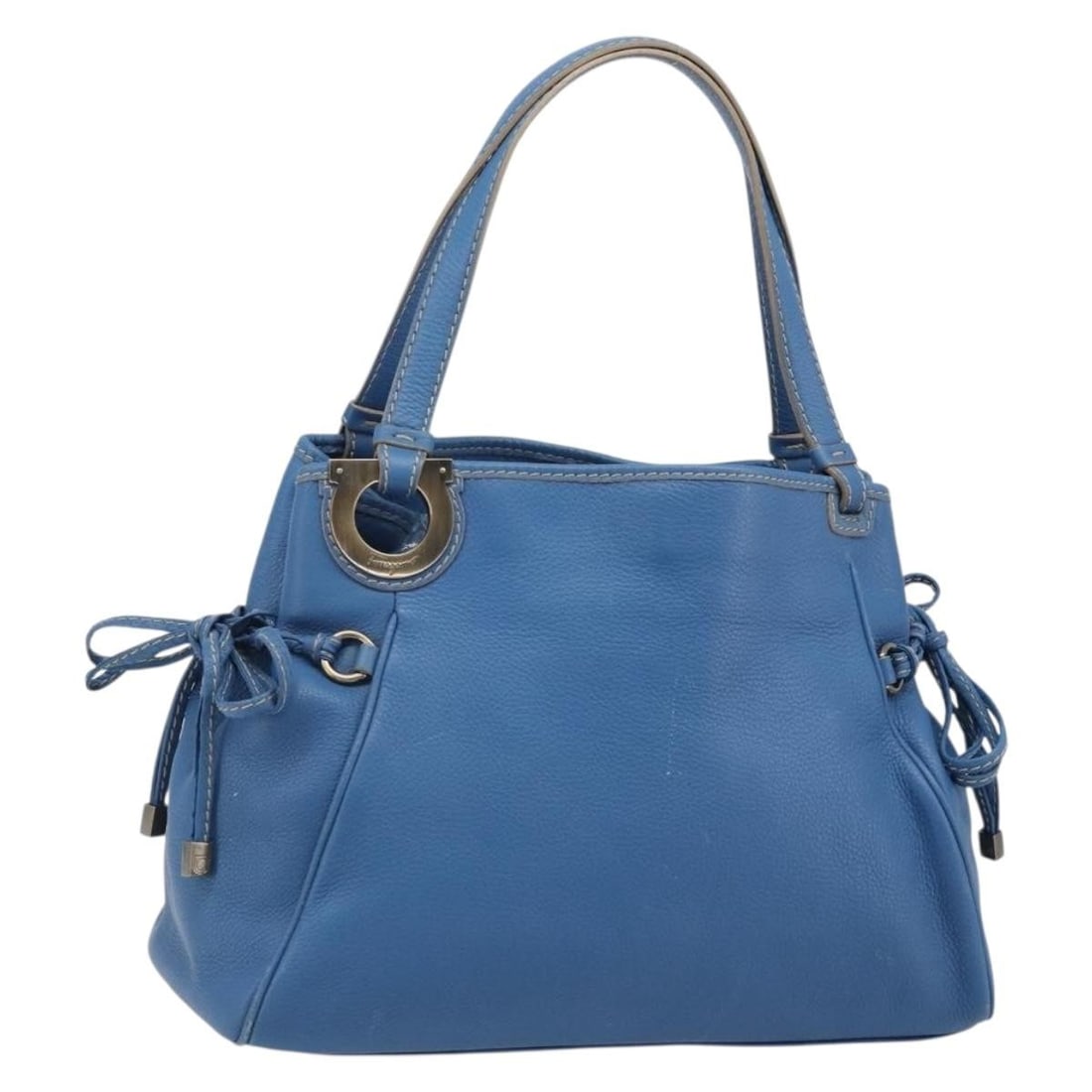 Blue Leather Tote Bag Salvatore Ferragamo Gancini Gold Tone: Blue Leather Tote Bag Salvatore Ferragamo Gancini Gold Tone Salvatore Ferragamo Gancini tote bag in blue leather with gold-tone accents. This women's tote is made in Italy and includes only the bag sh