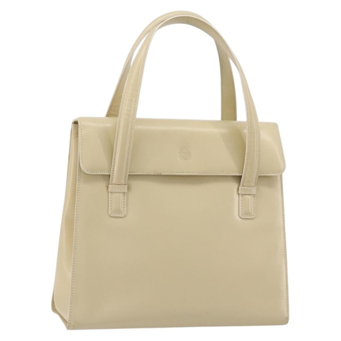 LOEWE Ivory Gold Leather Top Handle Bag 2way: LOEWE Ivory Gold Leather Top Handle Bag 2way LOEWE women's leather hand bag in ivory and gold, designed as a 2-way style. It measures approximately 27 cm wide, 25 cm high, and 10 cm deep, with a handl