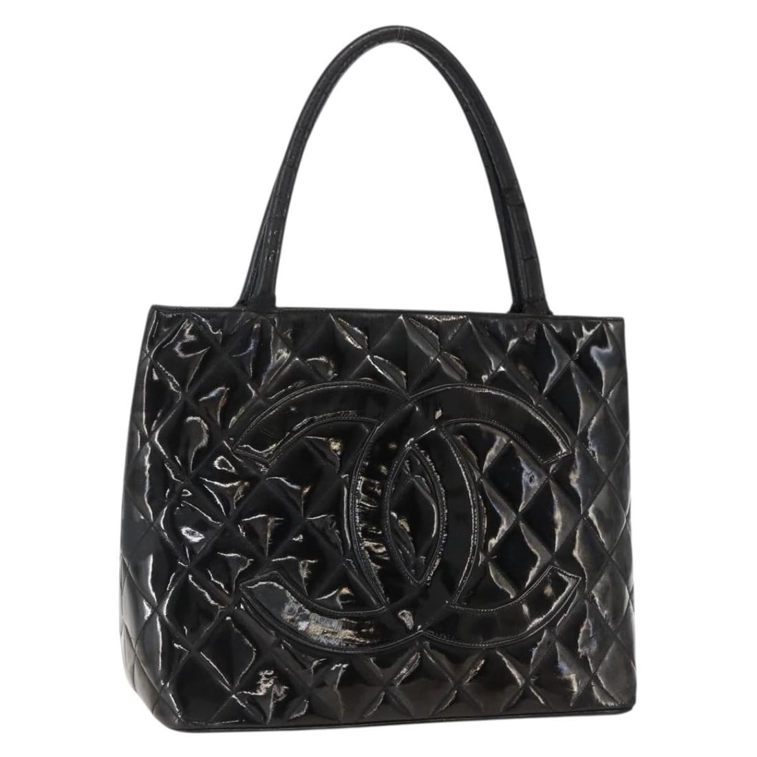 CHANEL CC Black Patent Leather Standard Tote Bag: CHANEL CC Black Patent Leather Standard Tote Bag CHANEL standard tote bag in black patent leather. This women's bag was made in France and features a classic CC design. It is a heavily used piece with