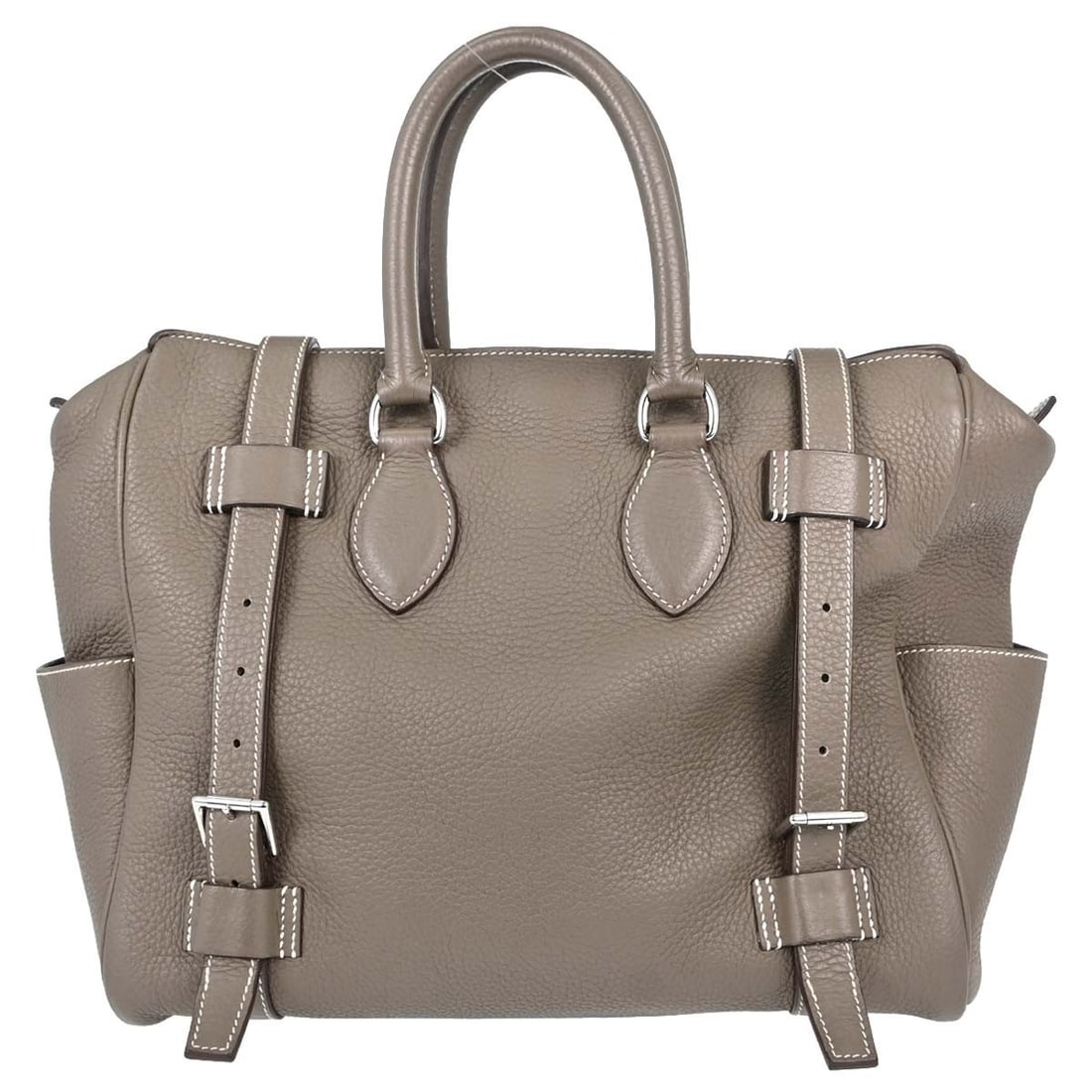 HERMES Pursangle 31 Taurillon Clemence Top Handle Bag Etoupe Gray: HERMES Pursangle 31 Taurillon Clemence Top Handle Bag Etoupe Gray Hermes Pursangle 31 handbag in Etoupe Gray Taurillon Clemence leather with double handles and a structured top handle silhouette. This