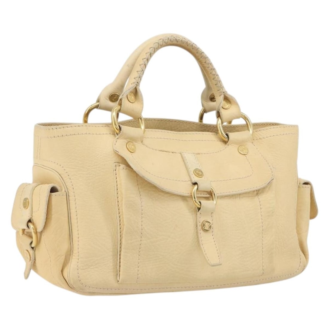 CELINE Boogie Leather Hand Bag Beige Gold Tone Italy: CELINE Boogie Leather Hand Bag Beige Gold Tone Italy Celine Boogie handbag in beige and gold leather, made in Italy. This women's handbag includes only the item shown; the original box and dust bag ar