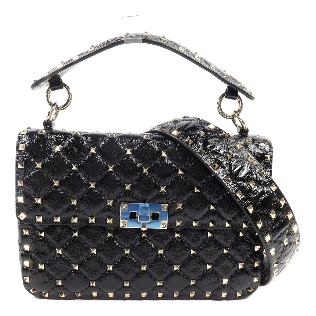 Valentino Garavani Rockstud Spike 2way Shoulder Bag Black Calfskin: Valentino Garavani Rockstud Spike 2way Shoulder Bag Black Calfskin Valentino Garavani Rockstud Spike 2-way shoulder bag in black calfskin leather. This women's bag features the signature Rockstud desi