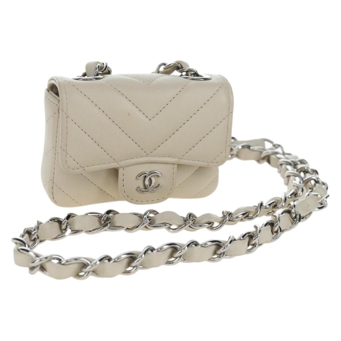 CHANEL Classic Mini Shoulder Bag Beige Lamb Skin Silver Chain: CHANEL Classic Mini Shoulder Bag Beige Lamb Skin Silver Chain CHANEL Classic Mini chain shoulder bag in beige lamb skin with silver-tone CC detailing. This women's shoulder bag is made in Italy and in