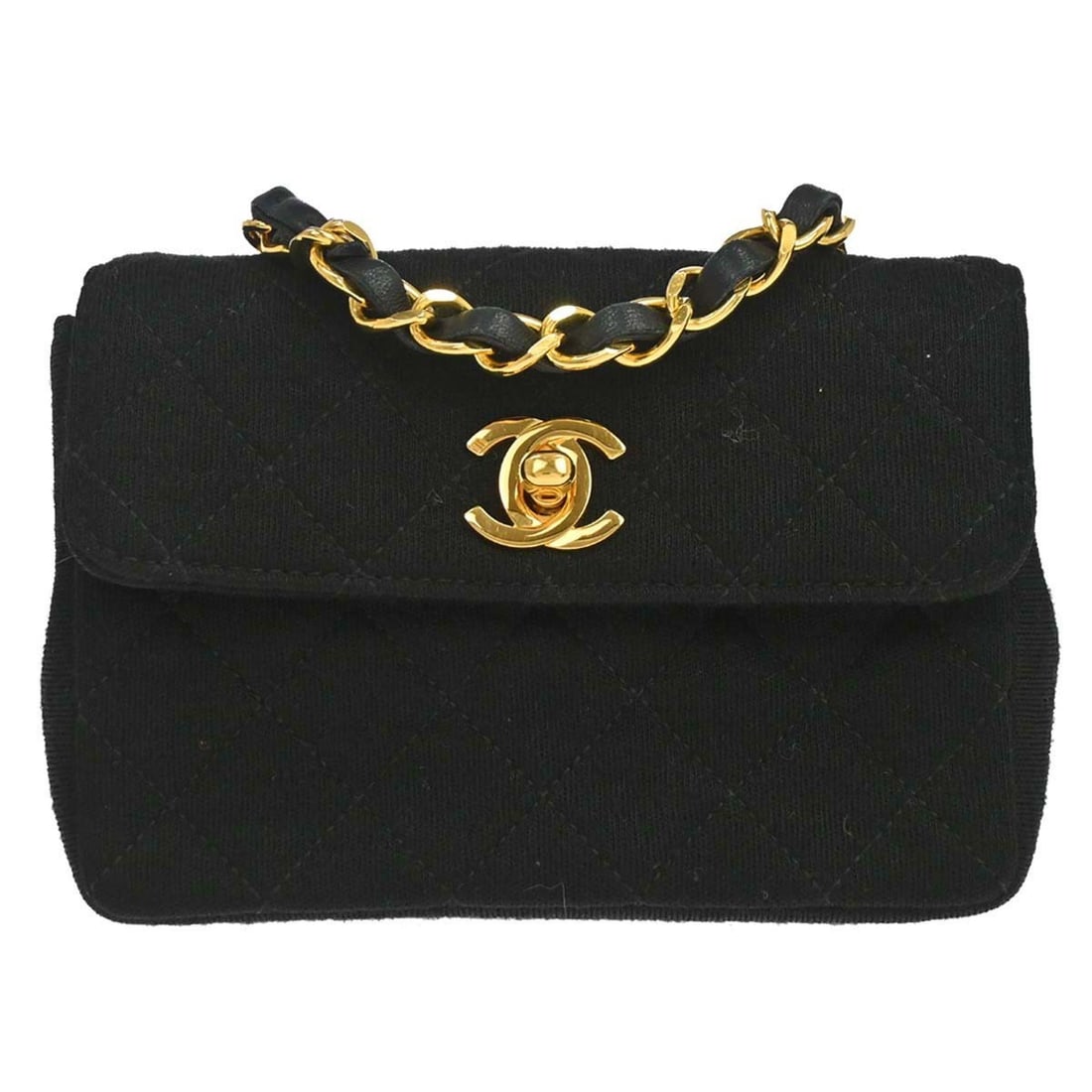 CHANEL Straight Flap Small Black Cotton Shoulder Bag: CHANEL Straight Flap Small Black Cotton Shoulder Bag Chanel Straight Flap chain shoulder bag in black cotton with a turn-lock closure and black lining. This small shoulder bag features a chain strap a