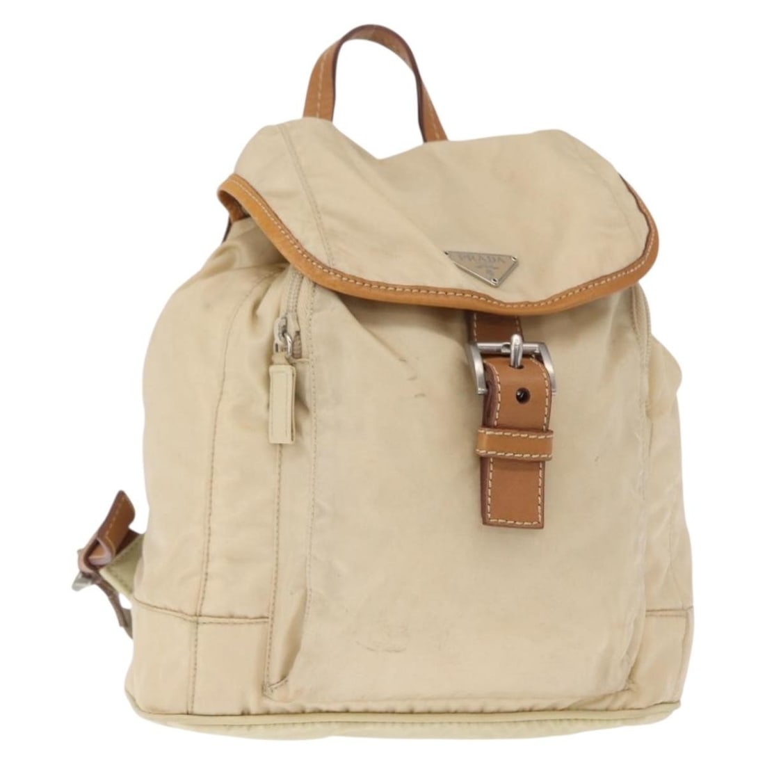 PRADA Beige Silver Nylon Womens Backpack Made in Italy: PRADA Beige Silver Nylon Womens Backpack Made in Italy PRADA women's backpack in beige and silver nylon, made in Italy. The bag measures approximately 24 cm W x 25 cm H x 10 cm D (9.4 x 9.8 x 3.9 inch