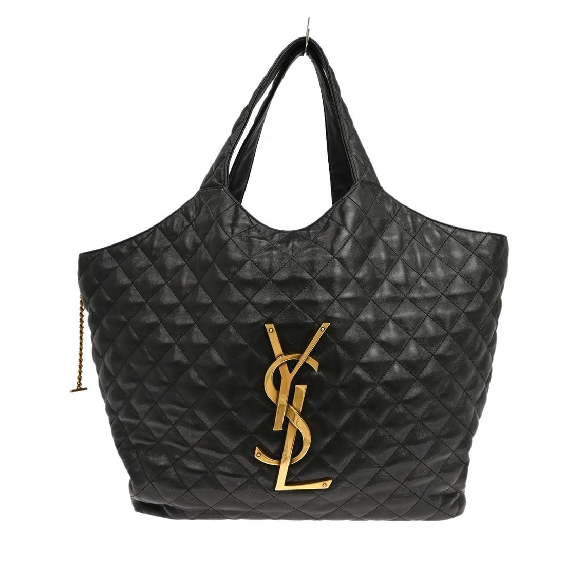 Saint Laurent Icare black lambskin shoulder tote with dust bag pouch: Saint Laurent Icare black lambskin shoulder tote with dust bag pouch Vintage Saint Laurent Icare Maxi shopping bag in black lambskin leather with a quilted finish and logo accent. This shoulder bag fe