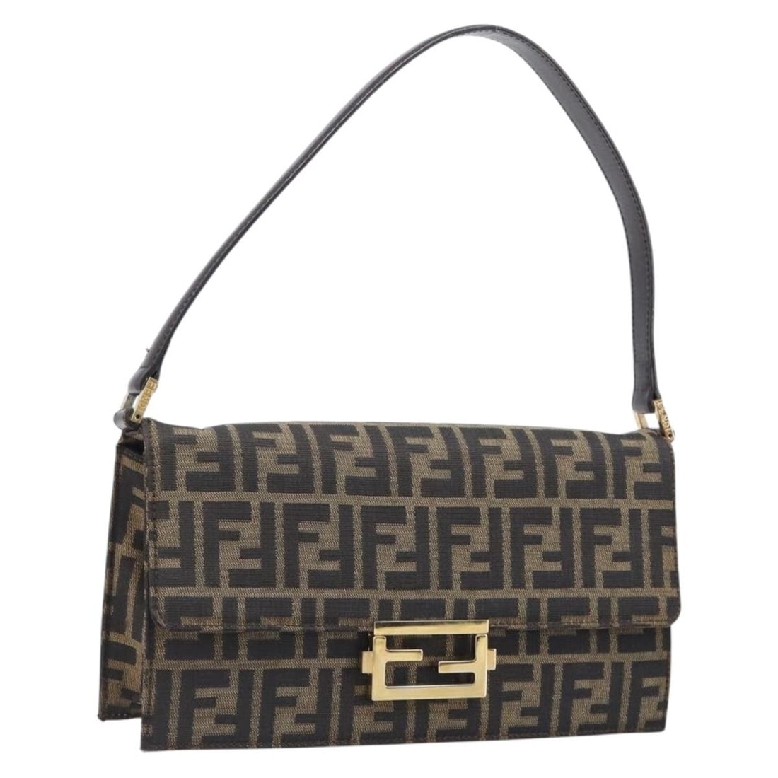 FENDI Zucca Canvas Shoulder Bag Brown Italy Gold Tone: FENDI Zucca Canvas Shoulder Bag Brown Italy Gold Tone Fendi shoulder bag in brown Zucca canvas with gold-tone accents, made in Italy. This women's bag has a compact silhouette and includes only the it