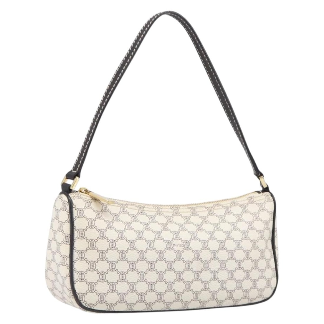 CELINE Macadam Accessory Pouch in White and Gold PVC Leather: CELINE Macadam Accessory Pouch in White and Gold PVC Leather Celine Macadam canvas accessory pouch in white and gold with PVC leather trim. Made in Italy, this women's pouch is offered without the ori