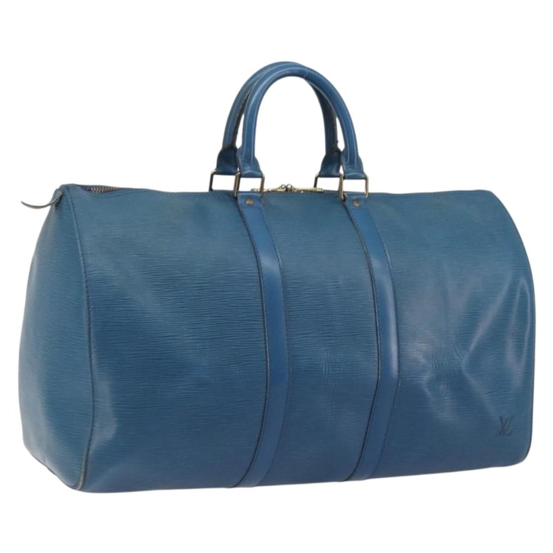 Louis Vuitton M42975 Keepall 45 Blue Epi Leather Boston Bag: Louis Vuitton M42975 Keepall 45 Blue Epi Leather Boston Bag Louis Vuitton Epi Keepall 45 Boston bag in blue Epi leather, made in France. This women's bag is offered as the item only; box and dust bag 