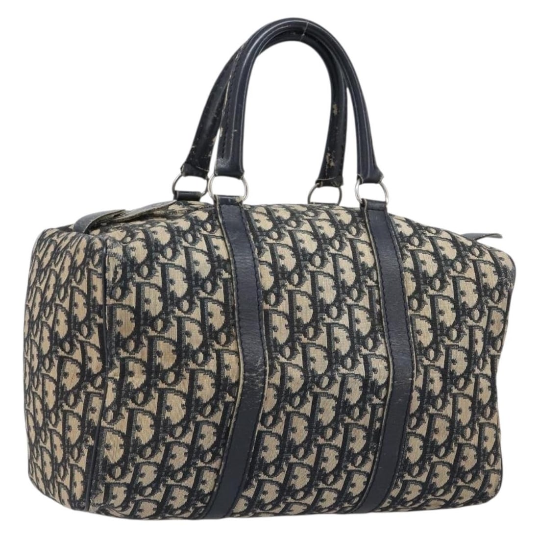 Christian Dior Boston Bag in Navy Silver Trotter Canvas: Christian Dior Boston Bag in Navy Silver Trotter Canvas Authentic Christian Dior Boston bag in navy and silver Trotter canvas, made in France. This women's handbag includes only the bag shown, with no