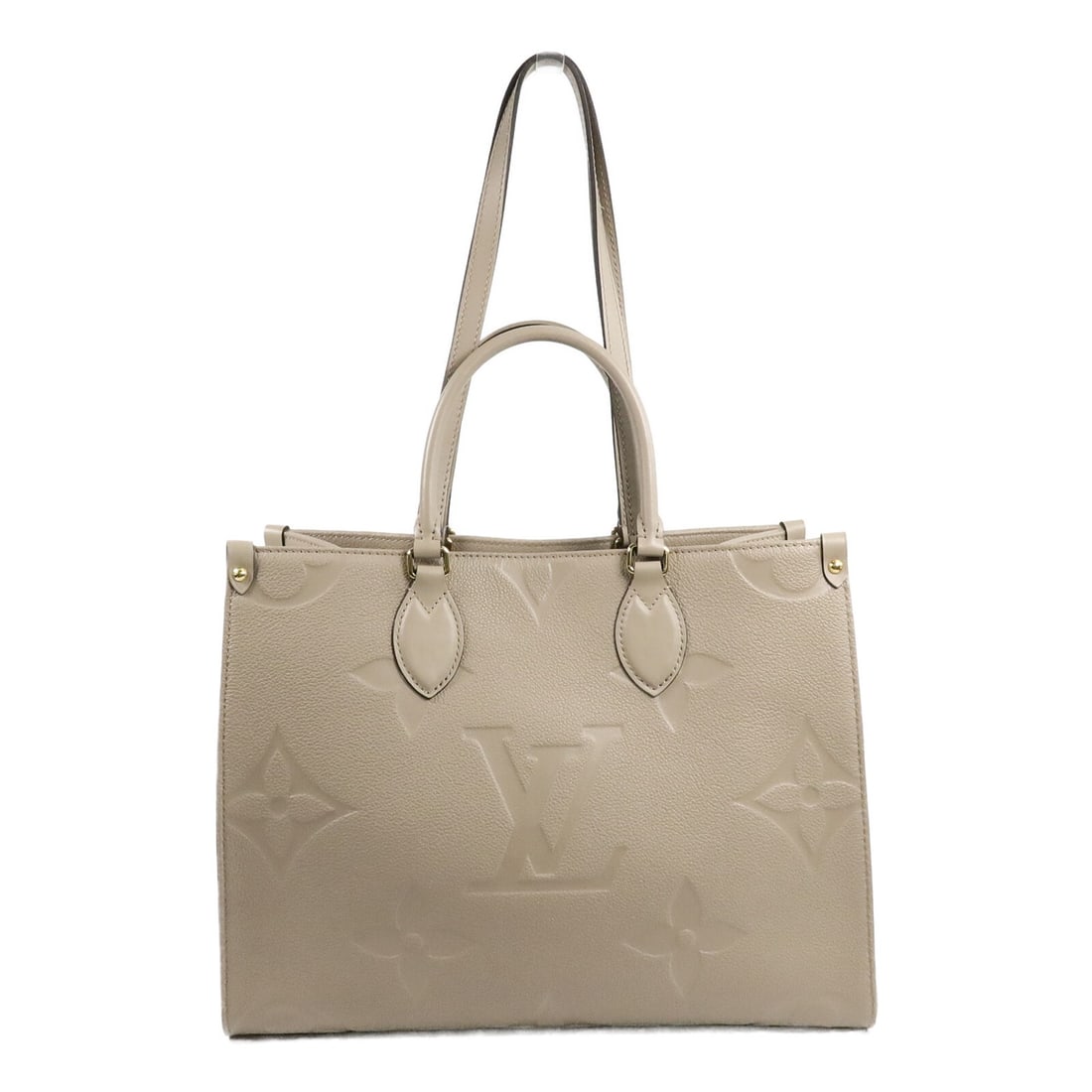 Louis Vuitton Onthego MM M45607 Empreinte 2 Way Shoulder Bag: Louis Vuitton Onthego MM M45607 Empreinte 2 Way Shoulder Bag Louis Vuitton On The Go MM 2-way shoulder bag in Tourterelle beige Monogram Empreinte calfskin. This women's bag features a structured silh