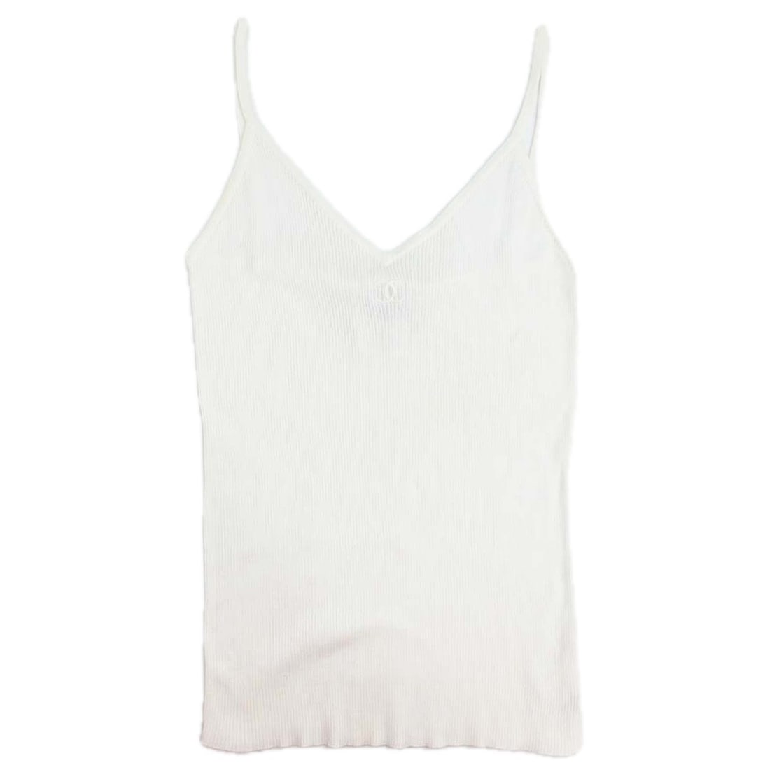 CHANEL 95P White Cotton Sleeveless Camisole Top FR 42: CHANEL 95P White Cotton Sleeveless Camisole Top FR 42 White Chanel sleeveless camisole with a round neckline and regular fit. Made in France from 100% cotton, this women's top is suited for casual wea