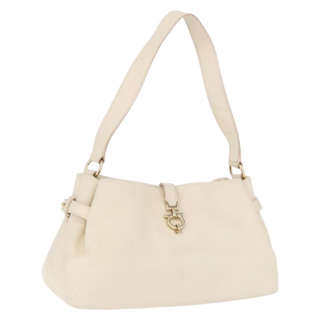 Salvatore Ferragamo Gancini White Leather Handbag Gold Tone Hardware: Salvatore Ferragamo Gancini White Leather Handbag Gold Tone Hardware Salvatore Ferragamo Gancini handbag in white leather with gold-tone accents. This women's handbag is made in Italy and includes onl