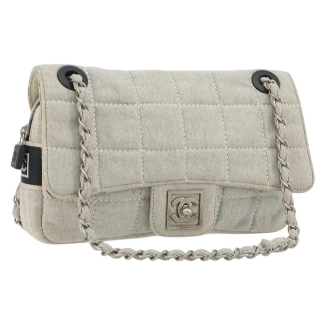 CHANEL Choco Bar Sports Line Cotton Shoulder Bag Gray Silver CC (1 of 18)