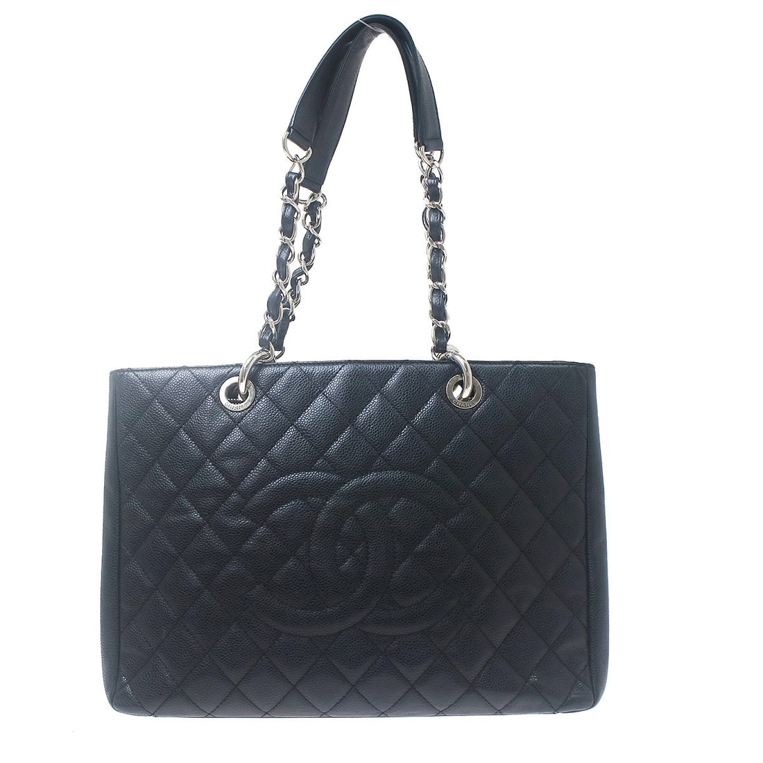 CHANEL GST Grand Shopping Tote Black Caviar Leather Chain Bag: CHANEL GST Grand Shopping Tote Black Caviar Leather Chain Bag Chanel Grand Shopping Tote GST chain handbag in black caviar skin leather. This medium tote features double handles, logo accents, inner p