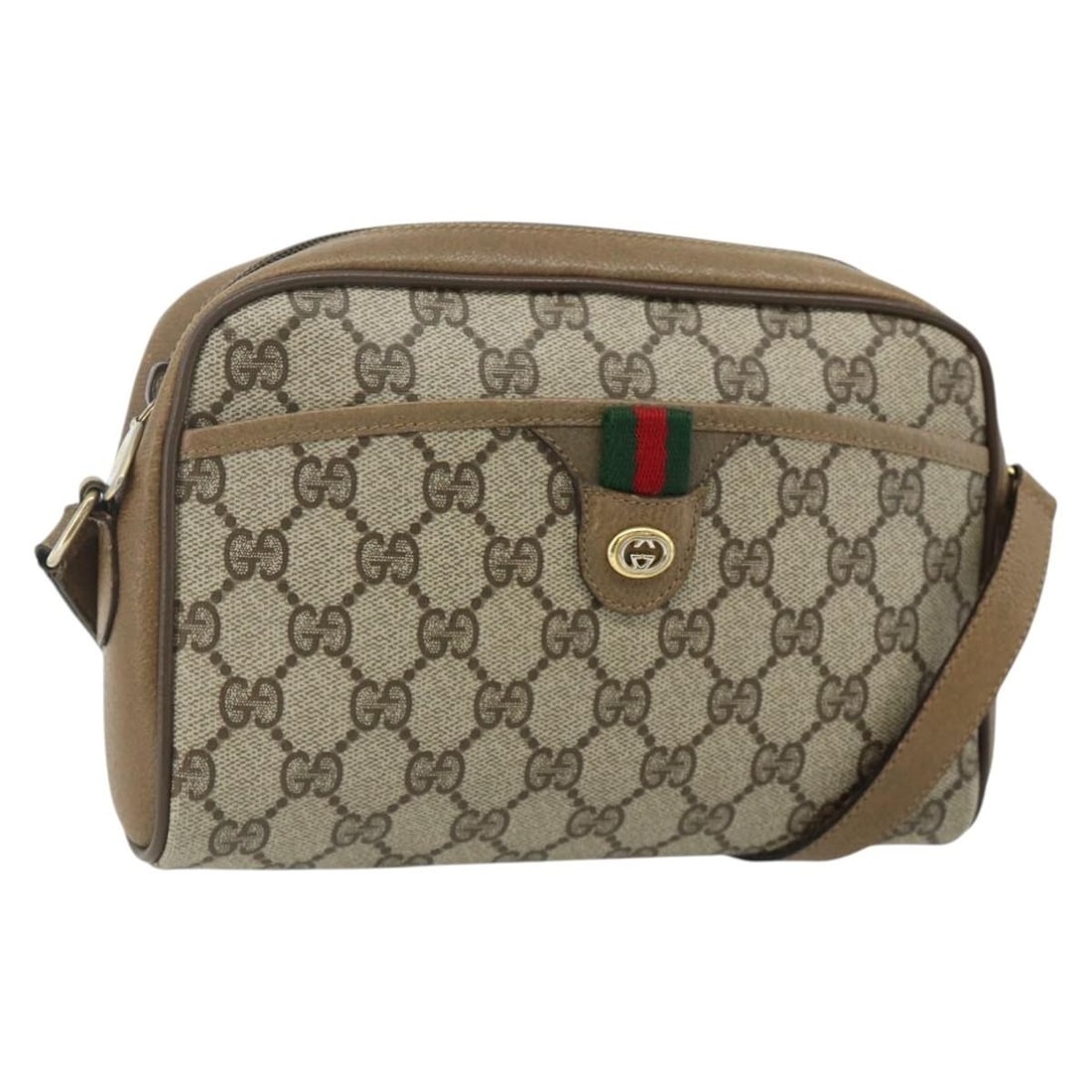 Gucci 116 02 089 GG Supreme Web Shoulder Bag Beige PVC Leather: Gucci 116 02 089 GG Supreme Web Shoulder Bag Beige PVC Leather Gucci shoulder bag from the GG Supreme Web Sherry Line in beige and gold PVC leather with GG canvas. Made in Italy, this women's bag feat