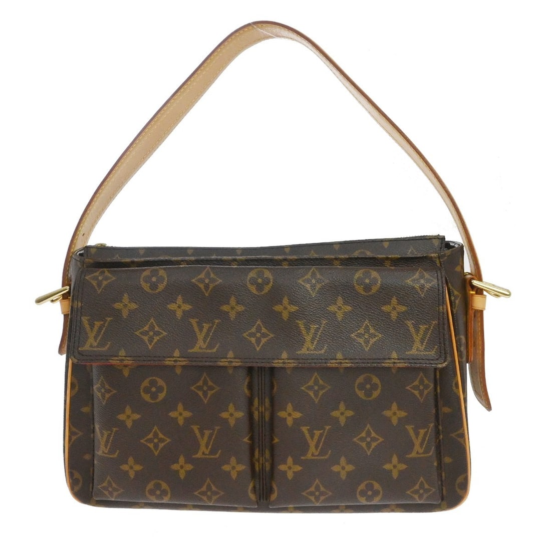 Louis Vuitton Viva Cite GM Monogram Shoulder Bag M51163: Louis Vuitton Viva Cite GM Monogram Shoulder Bag M51163 Vintage Louis Vuitton Viva Cite GM handbag in brown Monogram canvas with leather trim and a red Alcantara lining. This women's shoulder bag feat