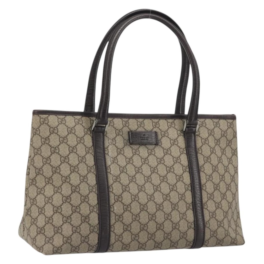 Gucci 114595 Womens Tote Bag Beige Silver PVC Leather: Gucci 114595 Womens Tote Bag Beige Silver PVC Leather Gucci tote bag in beige and silver PVC leather with dual handles and an open, everyday carry silhouette. Made in Italy, this bag shows heavy use w