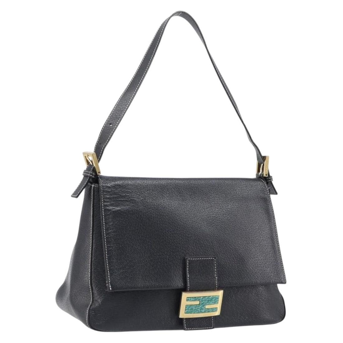 FENDI Mamma Baguette black leather shoulder bag with dust bag: FENDI Mamma Baguette black leather shoulder bag with dust bag A Fendi Mamma Baguette shoulder bag in black leather with gold-tone detailing. Made in Italy, this women's bag includes a dust bag and fea