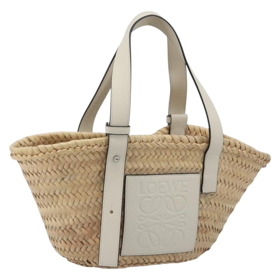 LOEWE Beige Wood Tote Bag with Dust Bag Made in Spain: LOEWE Beige Wood Tote Bag with Dust Bag Made in Spain Authentic LOEWE tote bag in beige with a dust bag included. Made in Spain, this women's bag is presented in excellent condition overall, with slig