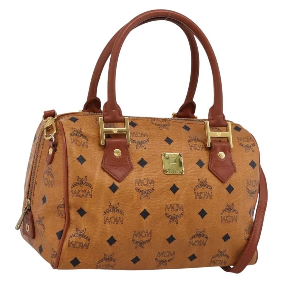 MCM Vicetos 2way Boston Bag Brown PVC Leather Shoulder Strap (1 of 18)