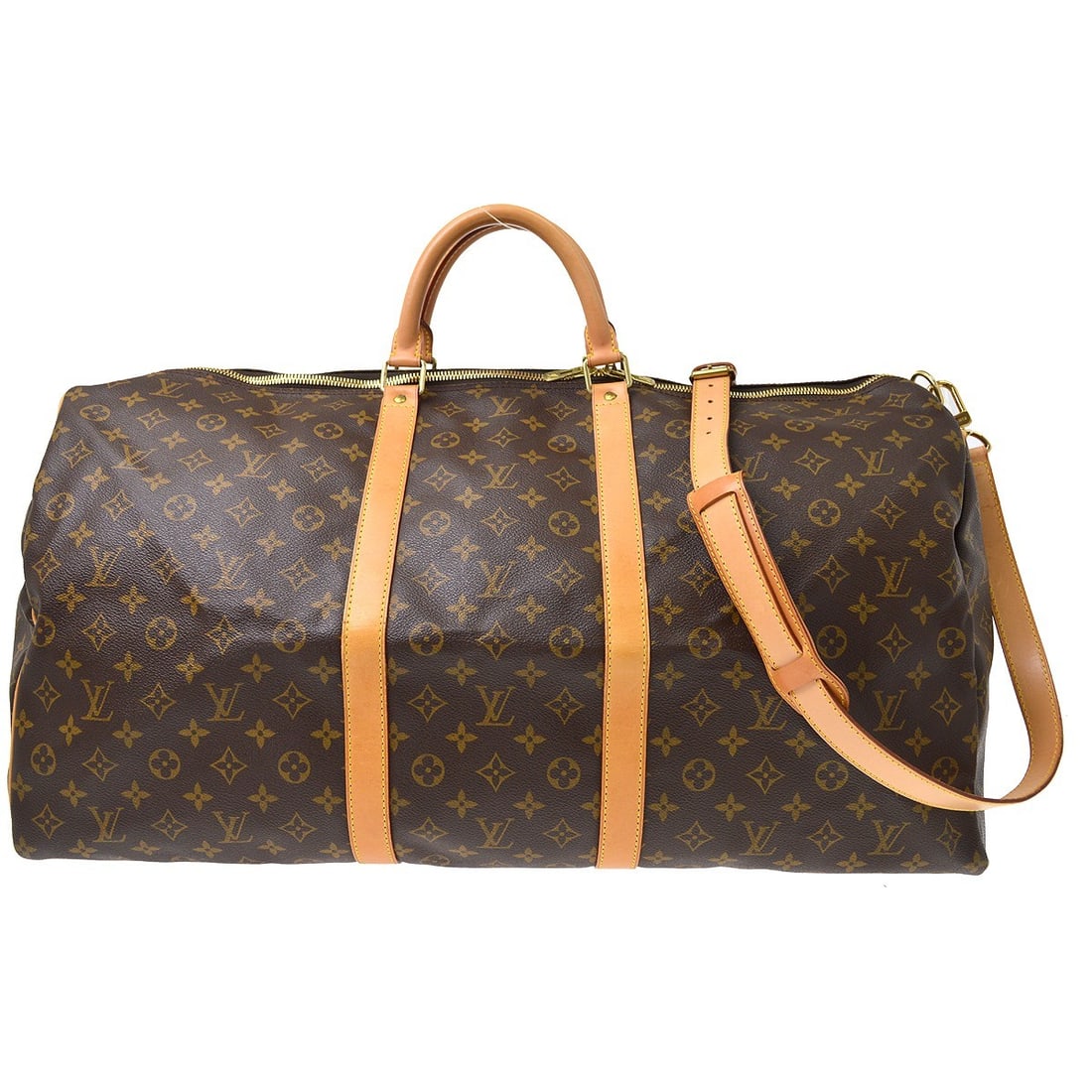 Louis Vuitton Keepall Bandouliere 60 Monogram Canvas Travel Duffle Bag M41412: Louis Vuitton Keepall Bandouliere 60 Monogram Canvas Travel Duffle Bag M41412 Vintage Louis Vuitton Keepall Bandouliere 60 duffle bag in brown Monogram canvas and leather. This extra large travel bag 