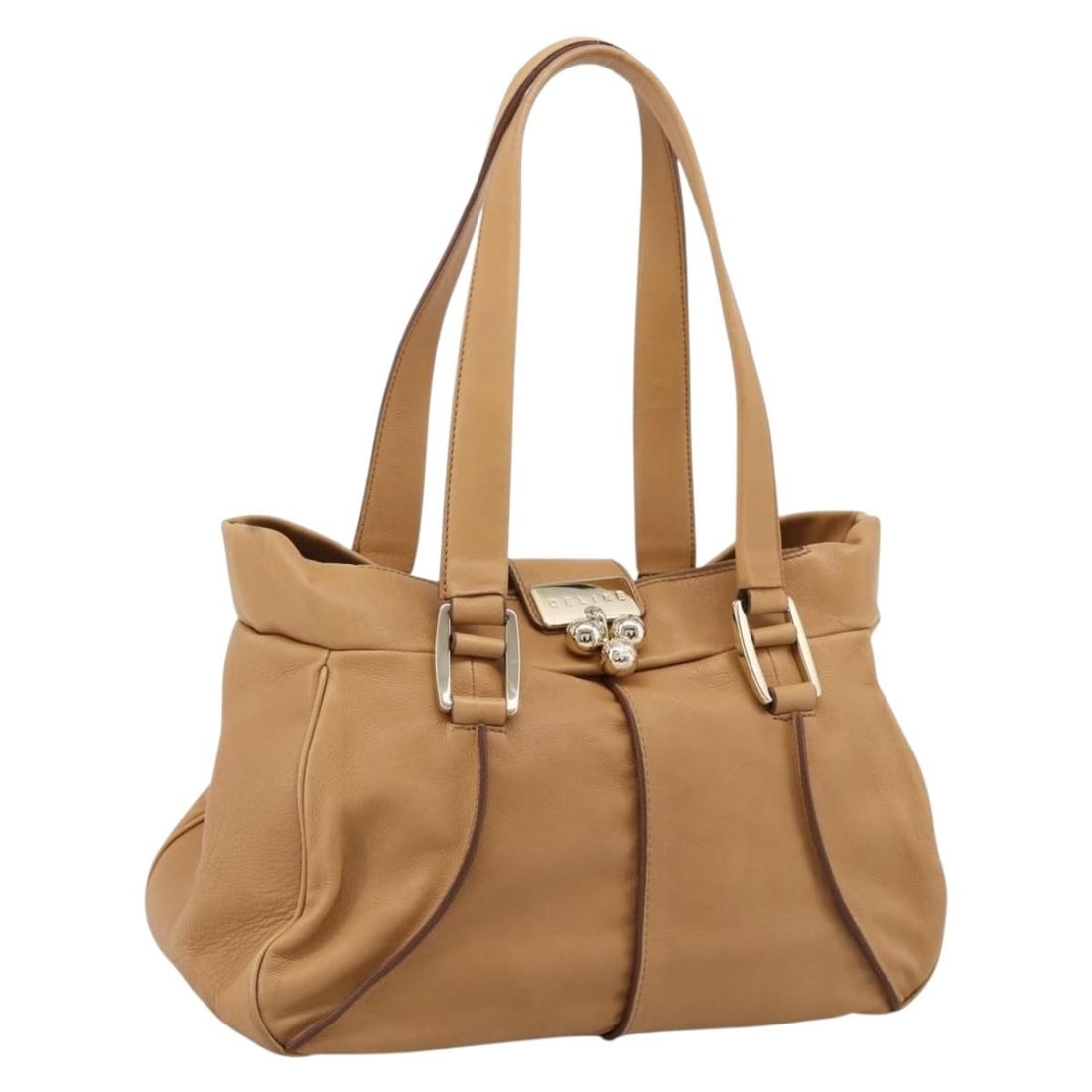 CELINE beige leather shoulder bag with gold tone hardware: CELINE beige leather shoulder bag with gold tone hardware Celine shoulder bag in beige leather with gold-tone accents, made in Italy. This women's bag includes the item shown in the photo only; item b