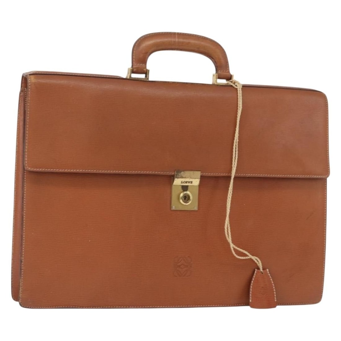 LOEWE Anagram Green Gold Leather Briefcase with Accessories: LOEWE Anagram Green Gold Leather Briefcase with Accessories This LOEWE Anagram Briefcase is a sophisticated accessory crafted from premium leather in a striking green and gold color combination. Desig