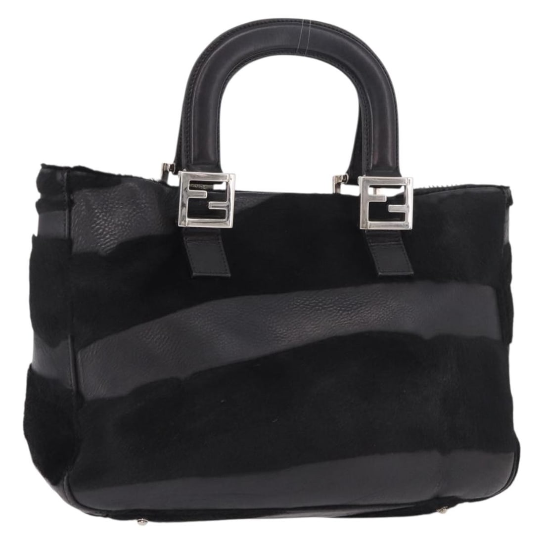 Fendi black unborn calf skin handbag with dust bag silver tone: Fendi black unborn calf skin handbag with dust bag silver tone Fendi women's handbag in black and silver unborn calf skin, made in Italy. Includes a dust bag. This heavily used bag shows visible wear 