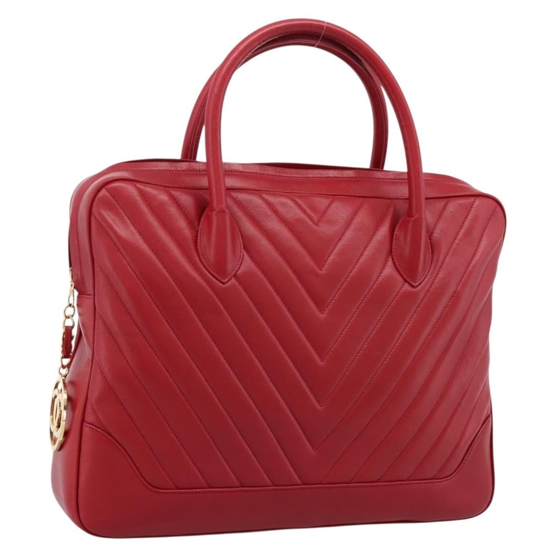 CHANEL Red Lamb Skin V Stitch Hand Bag Gold CC: CHANEL Red Lamb Skin V Stitch Hand Bag Gold CC Chanel V stitch handbag in red lamb skin with gold-tone CC detailing. Made in Italy, this women's handbag is offered without the original box or dust bag