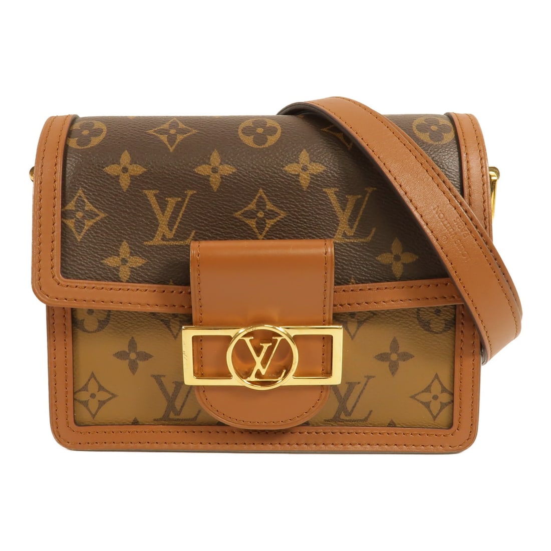 Louis Vuitton M45959 Mini Dauphine Monogram Reverse Shoulder Bag: Louis Vuitton M45959 Mini Dauphine Monogram Reverse Shoulder Bag Louis Vuitton LV Mini Dauphine Shoulder Bag, model M45959, in BrownxBrown with Monogram Reverse x PVC coated canvas. It features a flap
