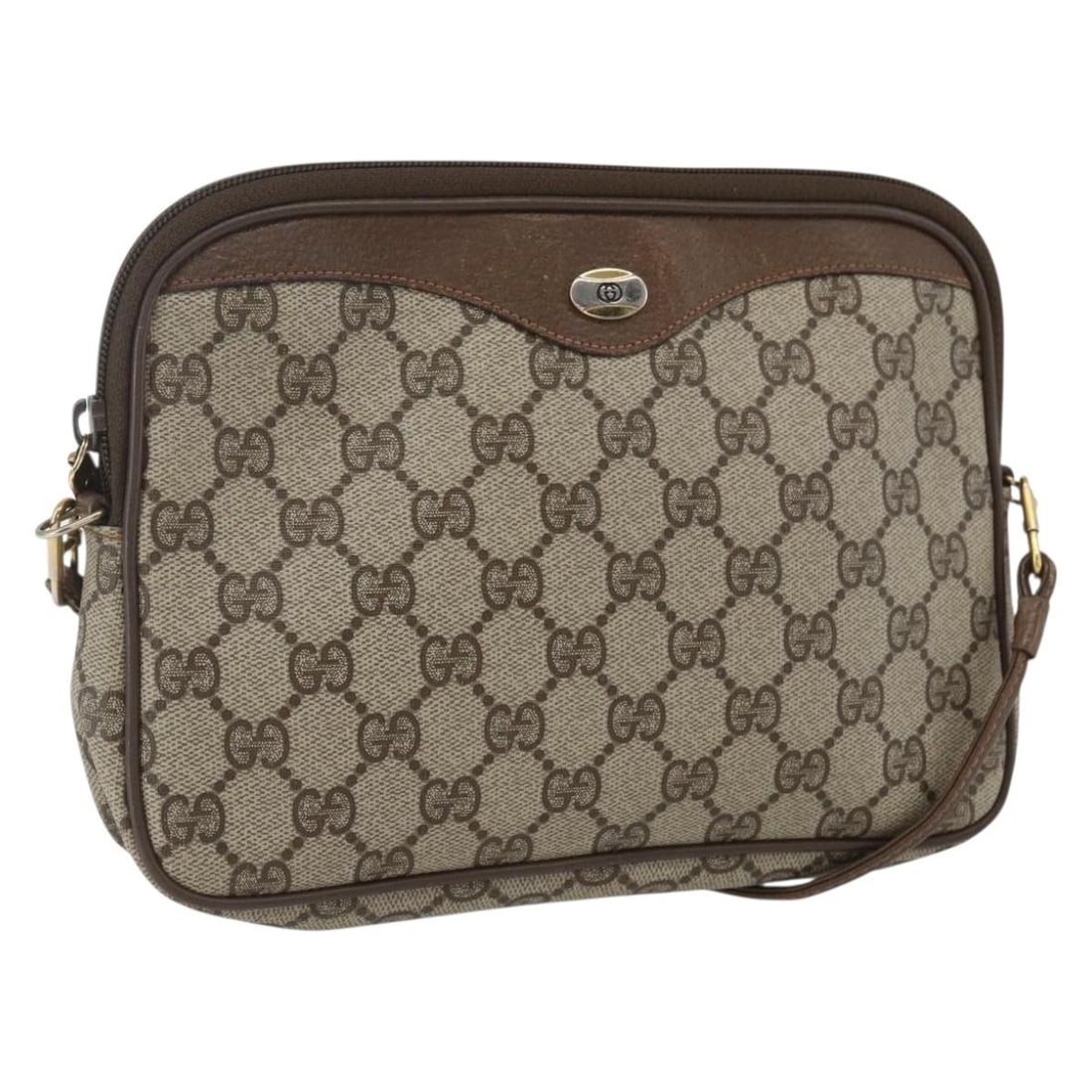 GUCCI 89 02 068 GG Supreme PVC Leather Shoulder Bag Beige Gold: GUCCI 89 02 068 GG Supreme PVC Leather Shoulder Bag Beige Gold Vintage Gucci GG Supreme shoulder bag in beige and gold with PVC leather and GG canvas construction. Made in Italy, this women's shoulder