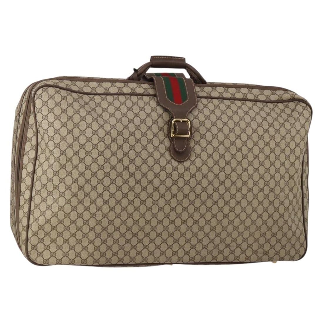 Gucci Sherry Line GG Supreme PVC Trunk Beige Gold: Gucci Sherry Line GG Supreme PVC Trunk Beige Gold Gucci GG Supreme Web Sherry Line trunk in beige and gold PVC leather with GG canvas. Made in Italy, this structured trunk includes a padlock, two keys