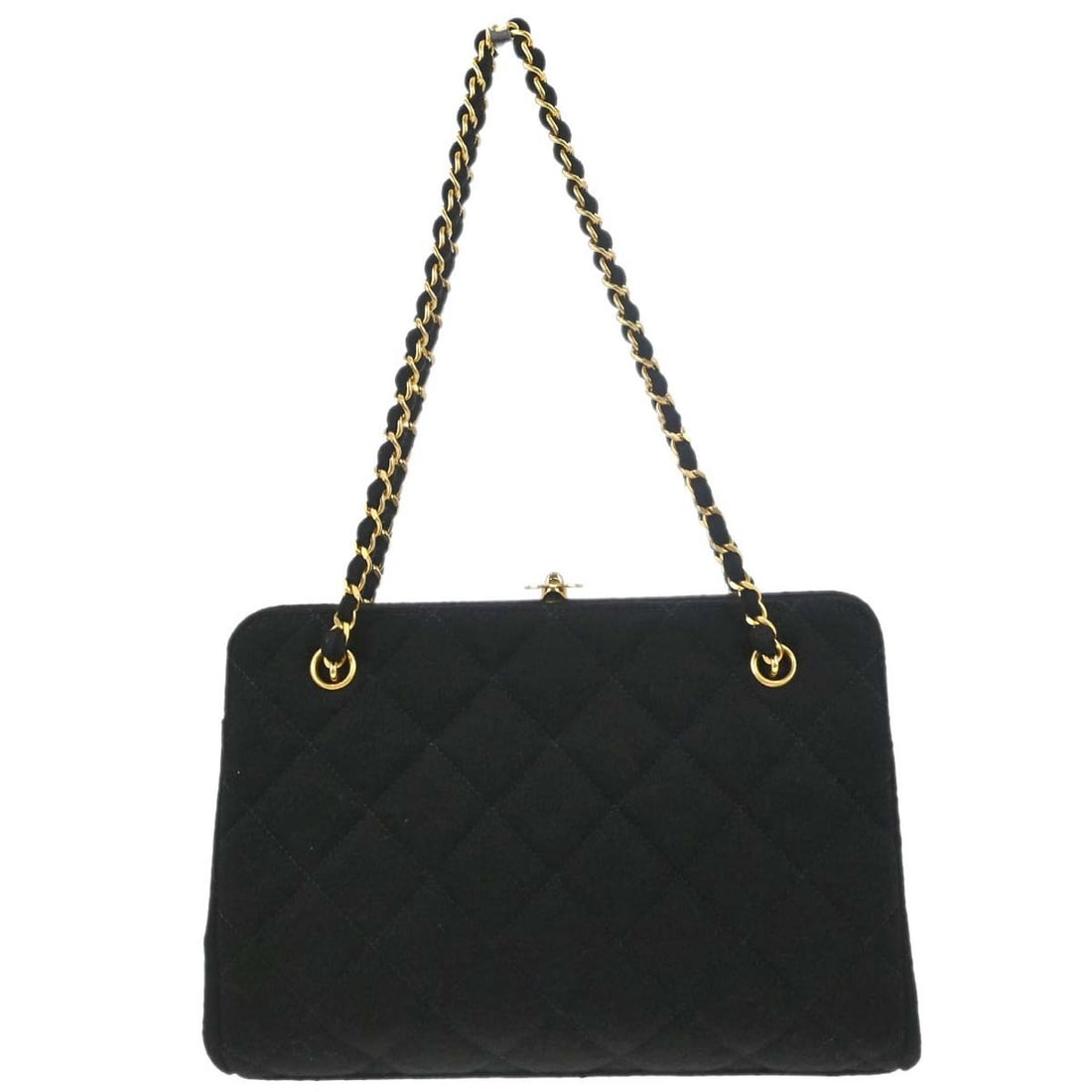 CHANEL Chocolate Bar black cotton top handle bag quilted (1 of 15)