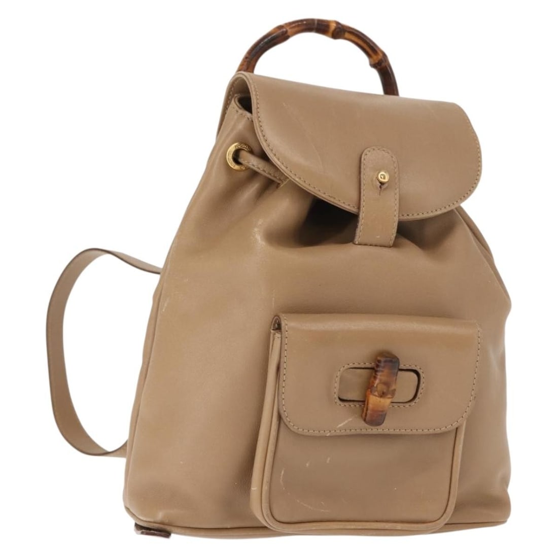GUCCI Bamboo Leather Backpack Beige Gold 003 3444 0030 Authentic: GUCCI Bamboo Leather Backpack Beige Gold 003 3444 0030 Authentic This authentic Gucci Bamboo Backpack is crafted from luxurious beige leather with gold accents, showcasing a stylish and functional des