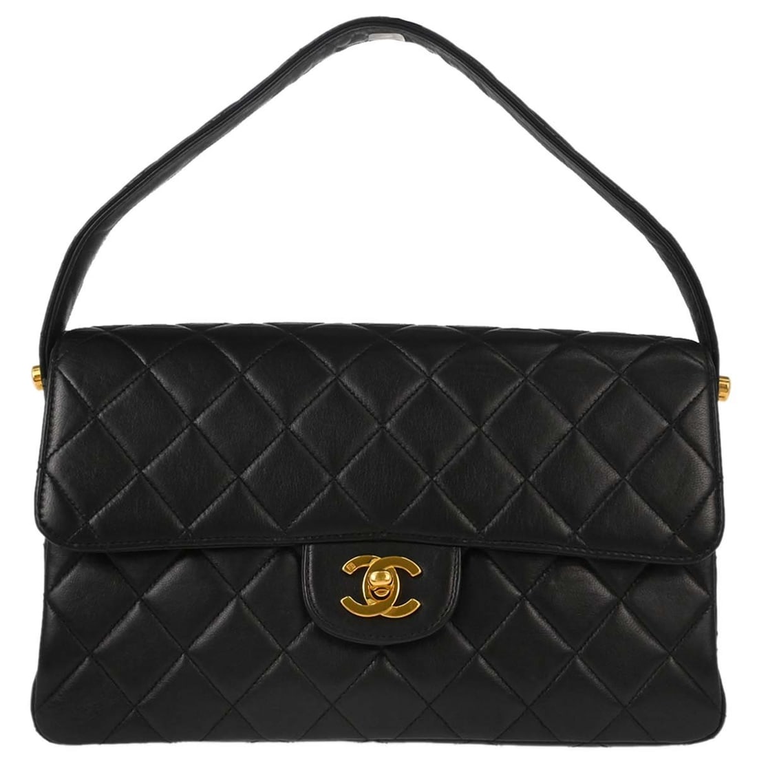 CHANEL Double Sided Classic Flap Medium Black Lambskin Handbag: CHANEL Double Sided Classic Flap Medium Black Lambskin Handbag Chanel Black Lambskin Double Sided Classic Flap Handbag in medium size, made from black lambskin leather with a matelasse quilted exterio