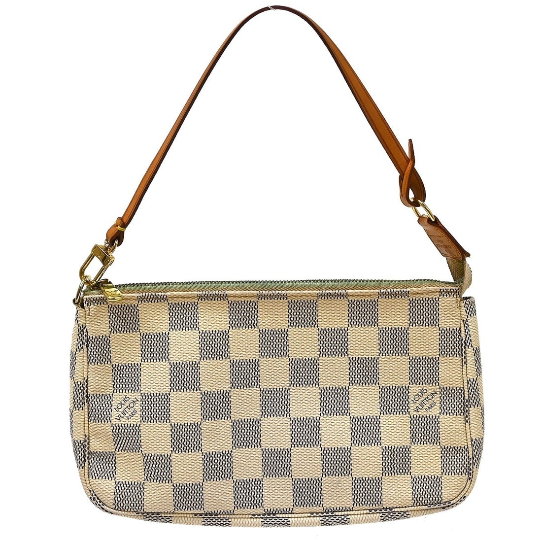 Louis Vuitton Pochette Accessoires N51986 Damier Azur Mini Pouch: Louis Vuitton Pochette Accessoires N51986 Damier Azur Mini Pouch Louis Vuitton Pochette Accessoires N51986 in Damier Azur canvas with leather trim. This women's mini pouch features a zip closure and t