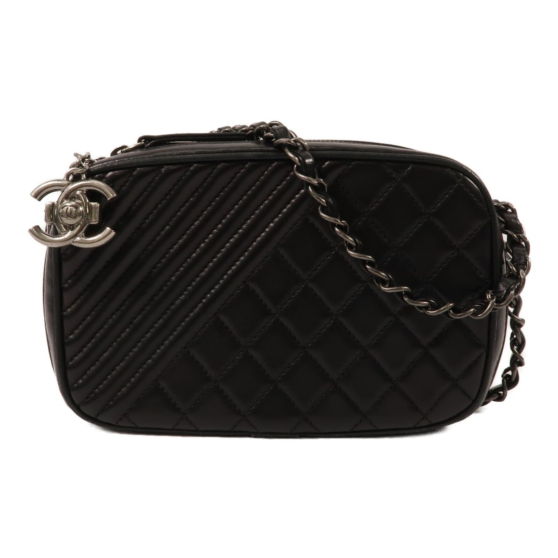 CHANEL Coco Boy Camera Shoulder Bag Black Calfskin Silver Tone CC: CHANEL Coco Boy Camera Shoulder Bag Black Calfskin Silver Tone CC CHANEL Coco Boy camera bag in black calfskin leather with a chain shoulder strap and CC hardware. This women's shoulder bag features a
