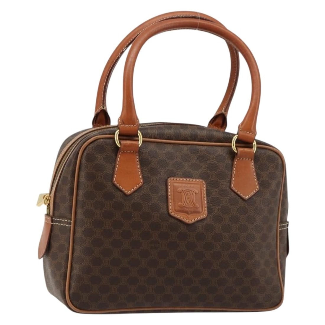 CELINE Macadam Brown PVC Leather Handbag Gold Tone Italy: CELINE Macadam Brown PVC Leather Handbag Gold Tone Italy Celine Macadam canvas hand bag in brown with gold-tone accents, made in Italy. This women's bag is crafted from PVC leather and Macadam canvas 