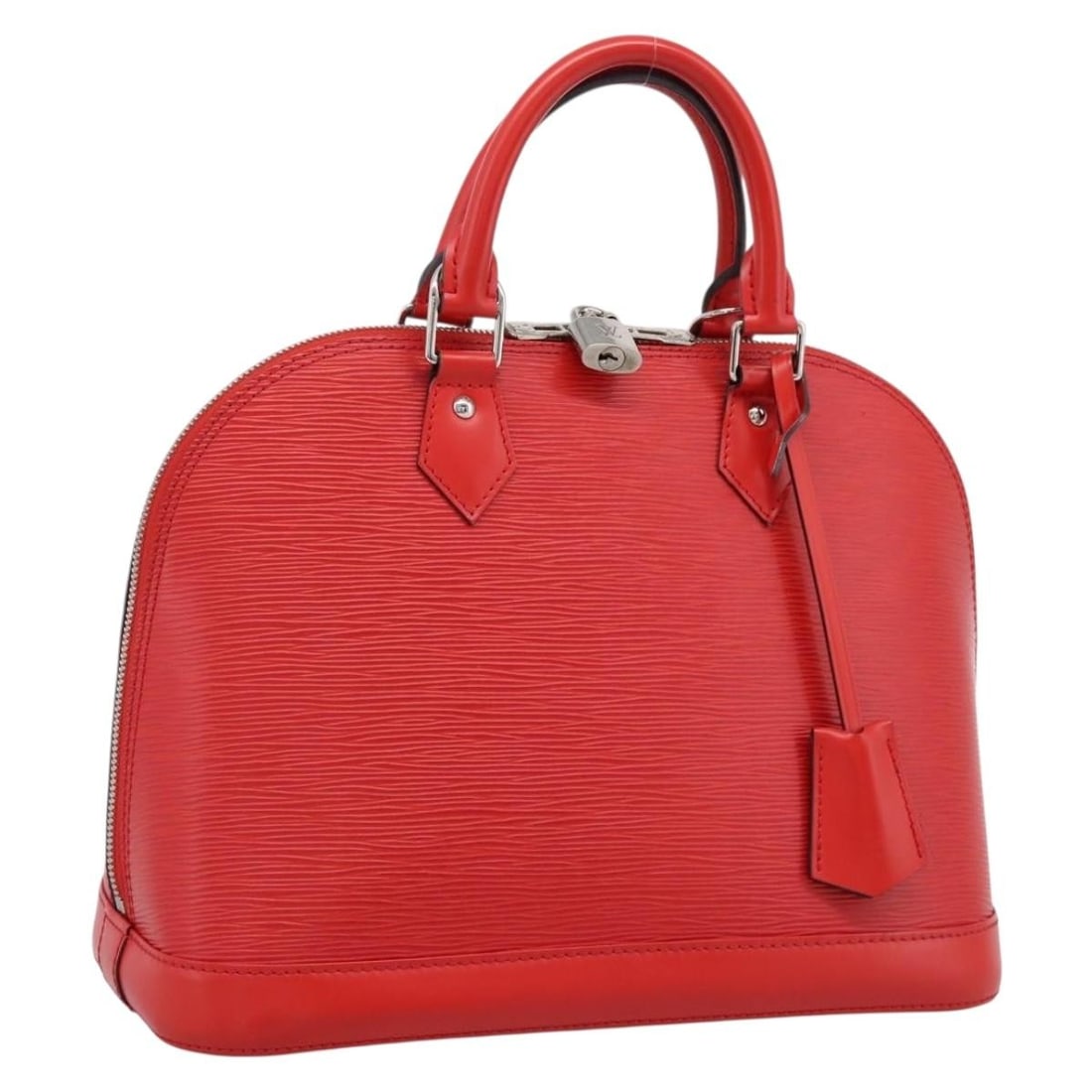 Louis Vuitton Alma red leather handbag 32cm x 26cm x 16cm: Louis Vuitton Alma red leather handbag 32cm x 26cm x 16cm Louis Vuitton Alma handbag in red Epi leather. This structured top-handle bag is made in France and remains in good condition with visible sig