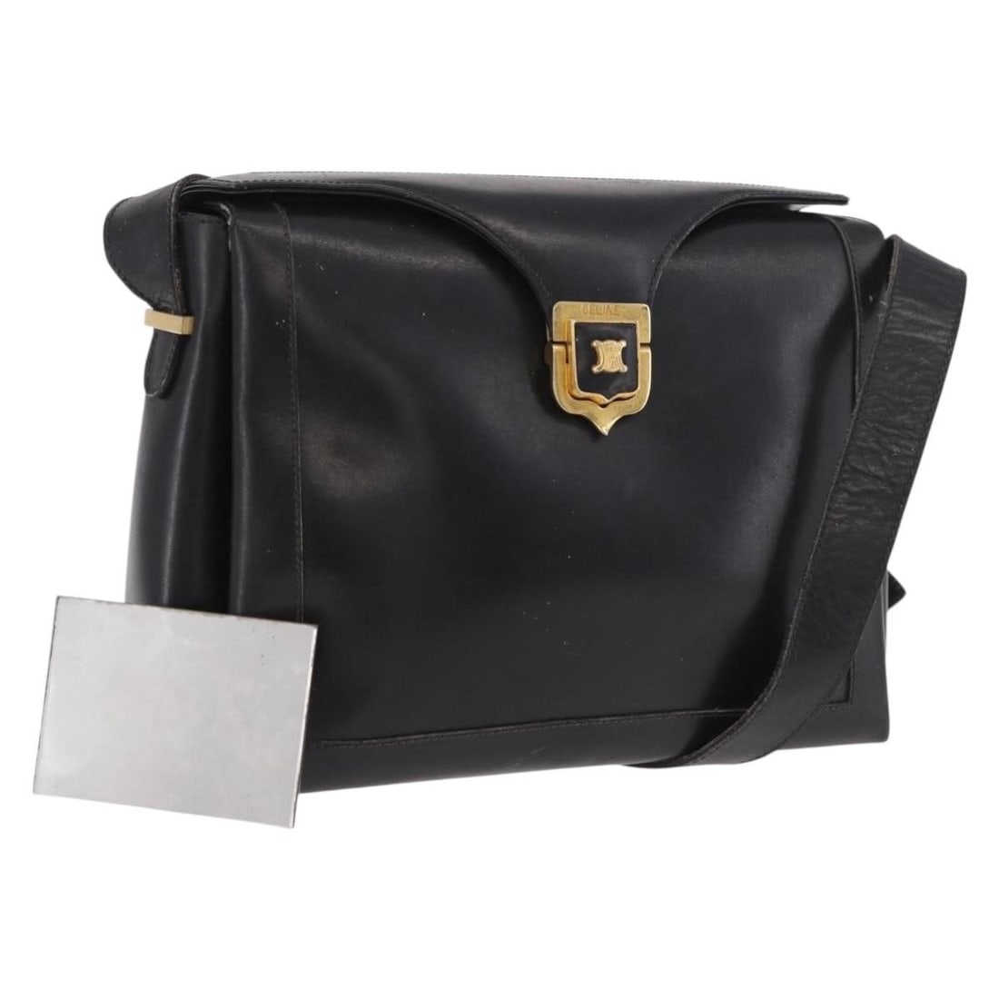 CELINE black leather shoulder bag with gold tone hardware: CELINE black leather shoulder bag with gold tone hardware Authentic CELINE shoulder bag in black leather with gold-tone accents. Made in Italy, this women's bag features a compact silhouette and an ad
