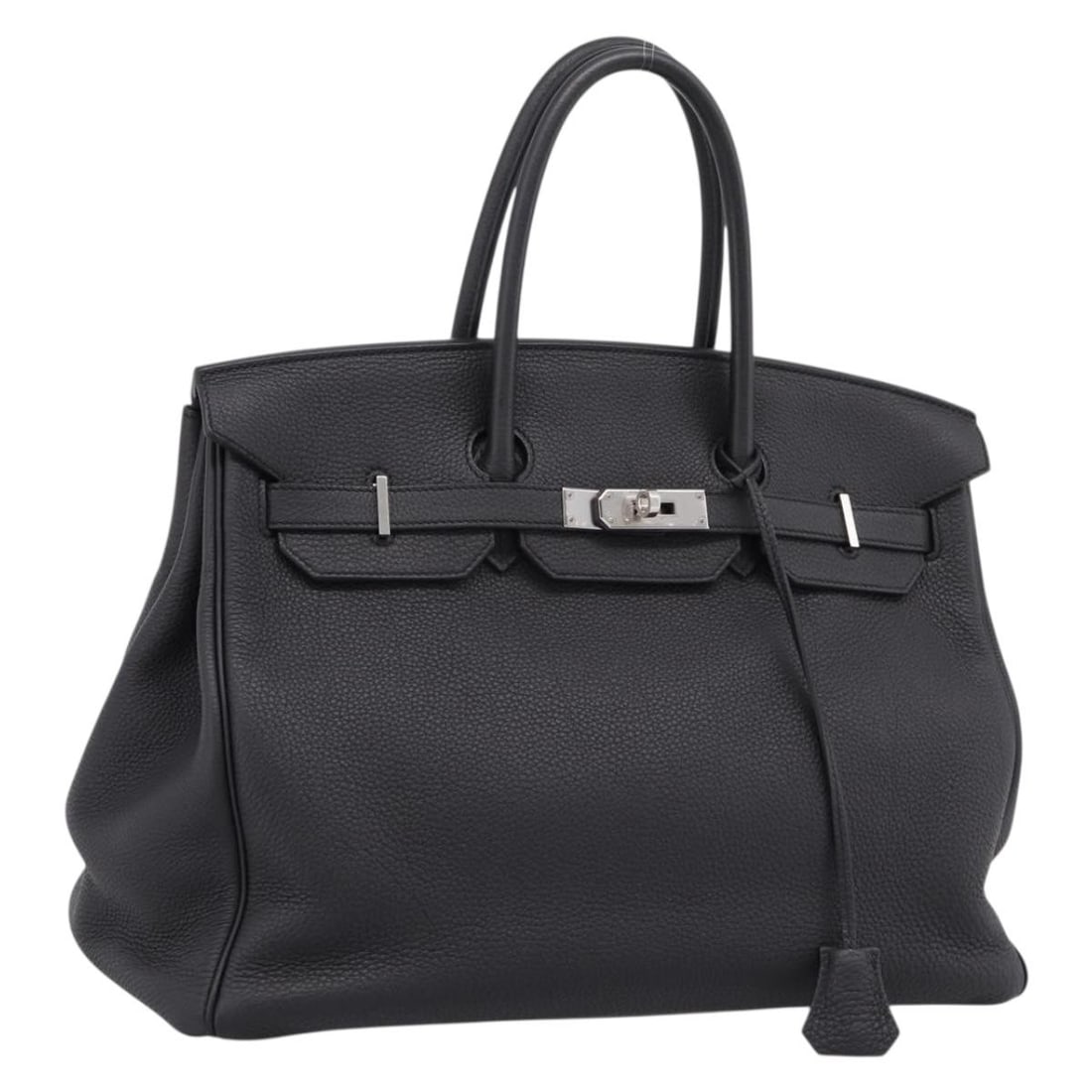 HERMES Birkin 35 Togo Leather Handbag Black Silver Tone: HERMES Birkin 35 Togo Leather Handbag Black Silver Tone Hermes Birkin 35 handbag in black leather with silver-tone hardware. Made in France, this women's bag includes a padlock, two keys, and a cloche