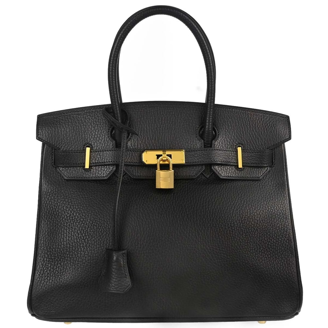 HERMES Birkin 30 Black Ardennes Leather Top Handle Bag: HERMES Birkin 30 Black Ardennes Leather Top Handle Bag Hermes Birkin 30 handbag in black Ardennes leather with double top handles, leather lining, and lock accent. This medium top handle bag is made i