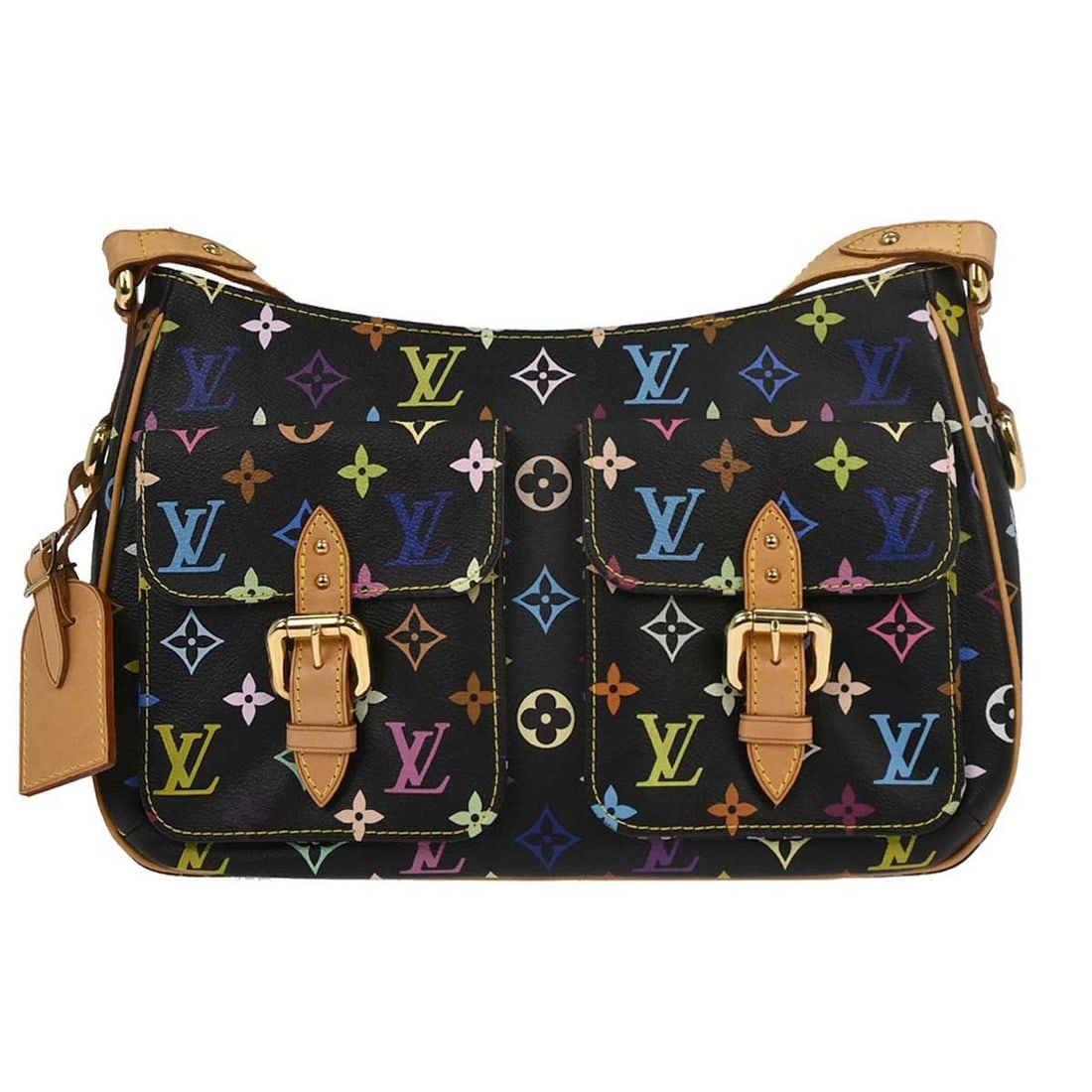 Louis Vuitton Lodge GM Black Multicolor Monogram Shoulder Bag M40052: Louis Vuitton Lodge GM Black Multicolor Monogram Shoulder Bag M40052 Louis Vuitton Lodge GM shoulder bag in black Monogram Multicolor canvas with leather trim. This women's shoulder bag features a zip