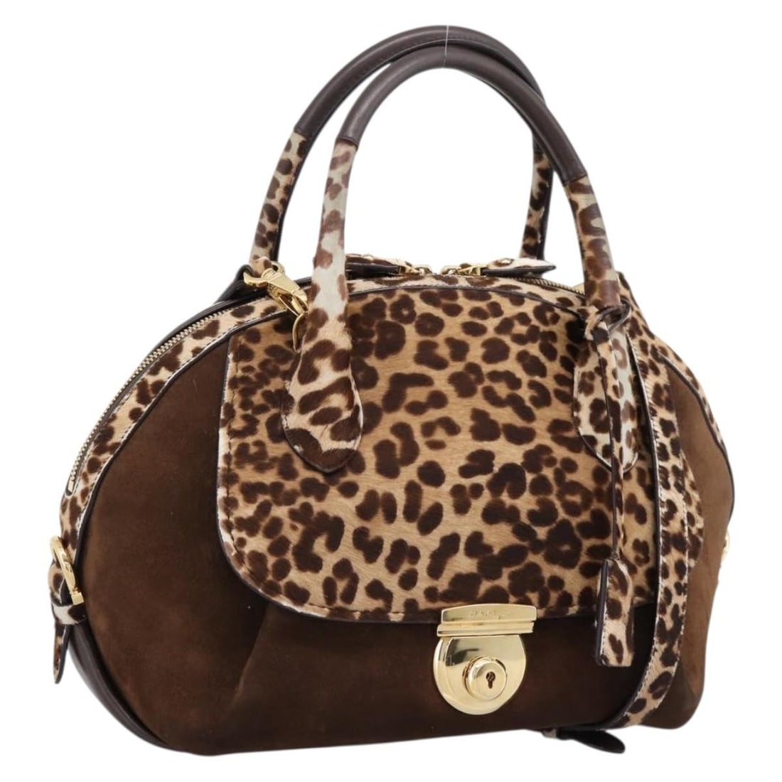 Salvatore Ferragamo Gancini 2way handbag brown calf hair leather: Salvatore Ferragamo Gancini 2way handbag brown calf hair leather Salvatore Ferragamo Gancini 2-way handbag in brown harako leather with gold-tone detailing. Made in Italy, this women's bag includes a 
