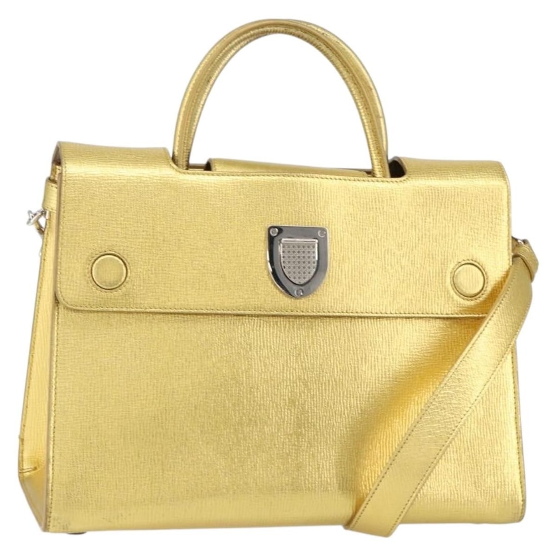 Christian Dior 2way Leather Handbag Gold Silver with Shoulder Strap: Christian Dior 2way Leather Handbag Gold Silver with Shoulder Strap Christian Dior 2-way handbag in leather with a gold and silver colorway. Made in Italy, this women's bag includes a shoulder strap f