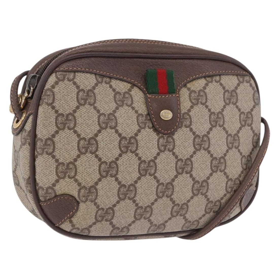 Gucci Sherry Line GG Supreme PVC Shoulder Bag Beige Gold: Gucci Sherry Line GG Supreme PVC Shoulder Bag Beige Gold Vintage Gucci shoulder bag in beige and gold GG Supreme canvas with PVC leather trim and the Web Sherry line design. Made in Italy, this women'