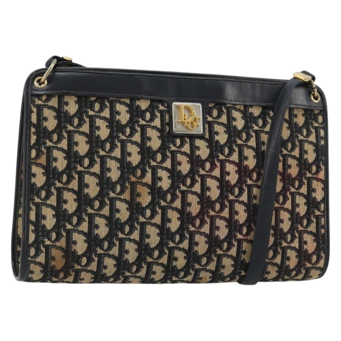 Christian Dior Trotter Canvas Navy Gold Shoulder Bag France: Christian Dior Trotter Canvas Navy Gold Shoulder Bag France Christian Dior shoulder bag in navy and gold Trotter canvas, made in France. The bag measures approximately W28 x H18 x D5 cm with a shoulde