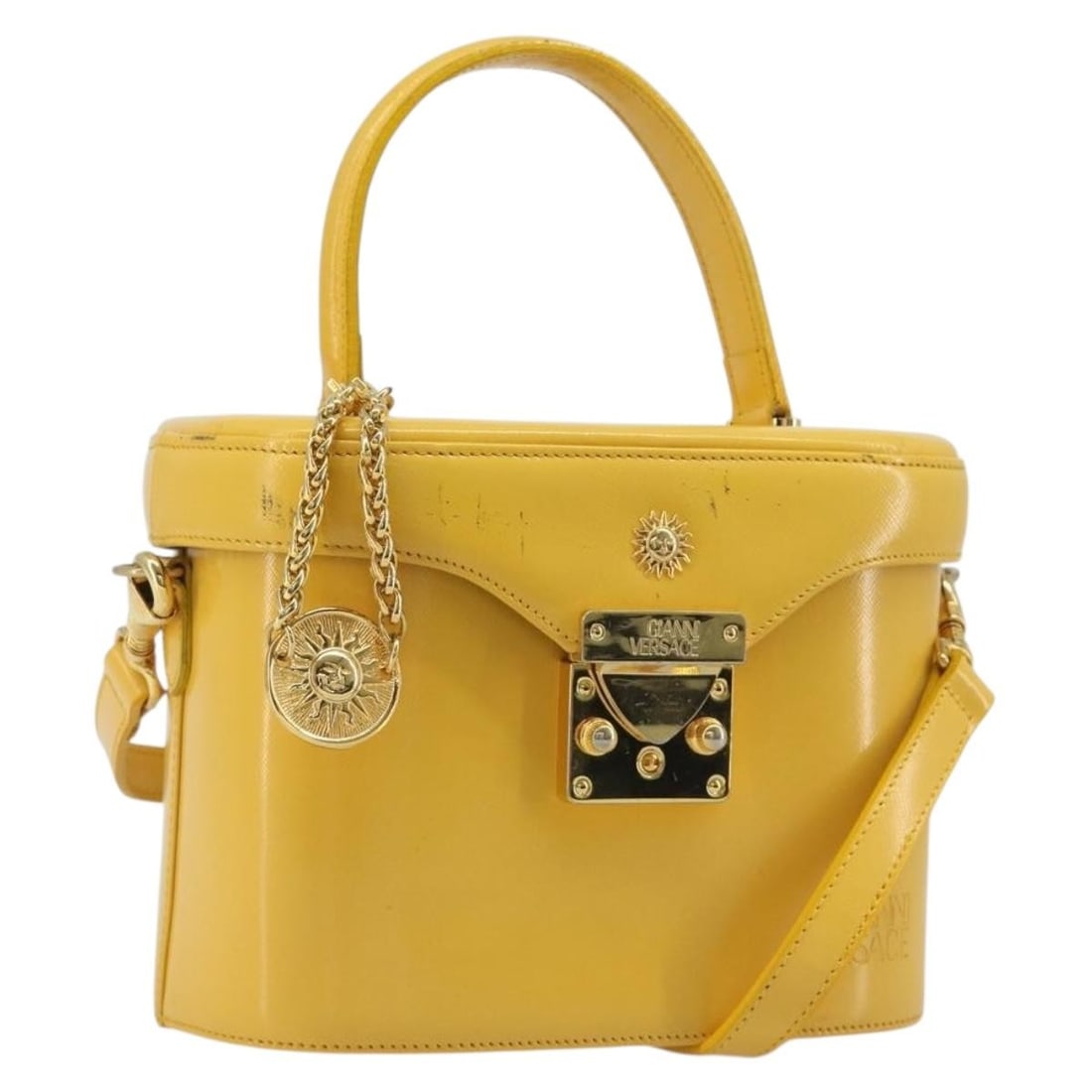 Gianni Versace Leather 2way Handbag Yellow Gold with Strap (1 of 18)