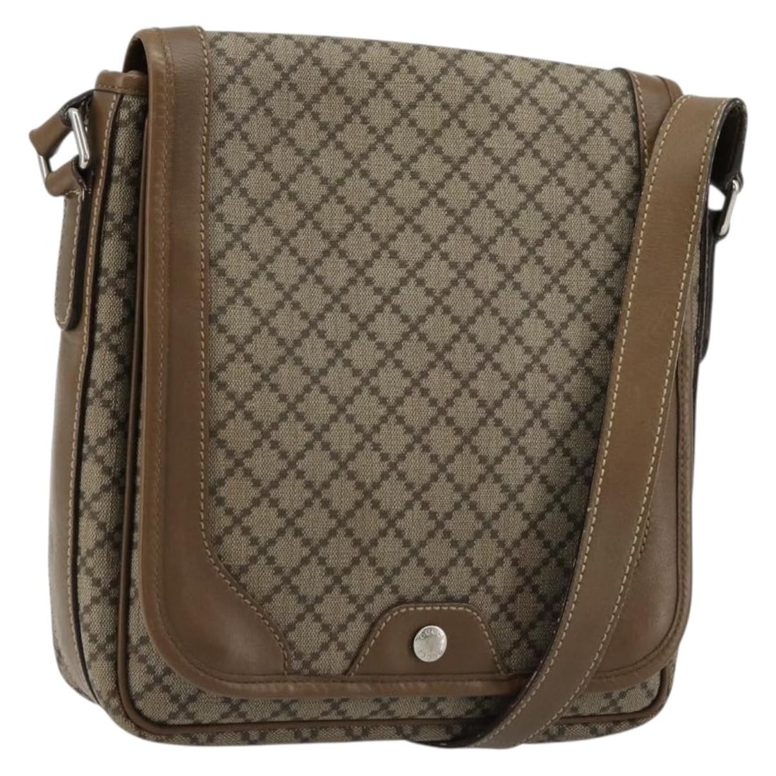 GUCCI 295679 Diamante canvas shoulder bag brown silver: GUCCI 295679 Diamante canvas shoulder bag brown silver Gucci Diamante shoulder bag in brown canvas with leather trim and silver-tone accents. Made in Italy, this women's bag features an adjustable sho
